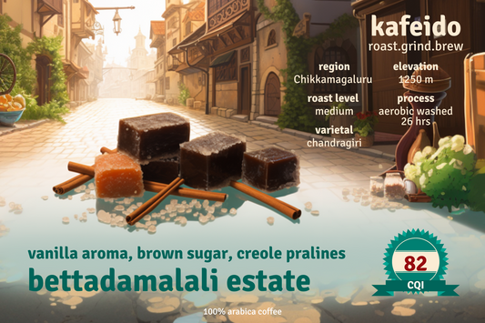 Indulge in the exquisite Bettadamalali Estate Medium Roast Coffee, aerobically washed for 26 hours for a complex acidity and syrupy mouthfeel. Grown in Chikkamagaluru and freshly roasted on order. Priced at Rs. 449.00. Ships in 2-3 days.